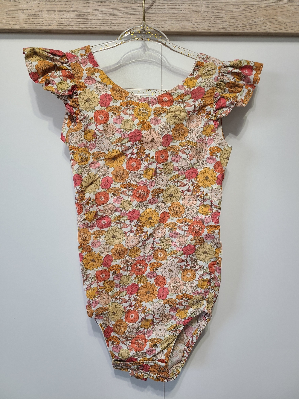 Kids Floral Flutter Sleeve One-Piece (Trixie Leotard) - Pink/Gold